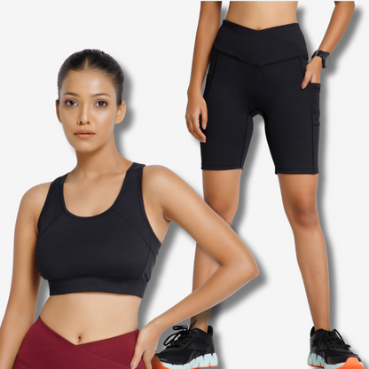 Power Your Performance: Black Shorts + Black Sports Bra Combo