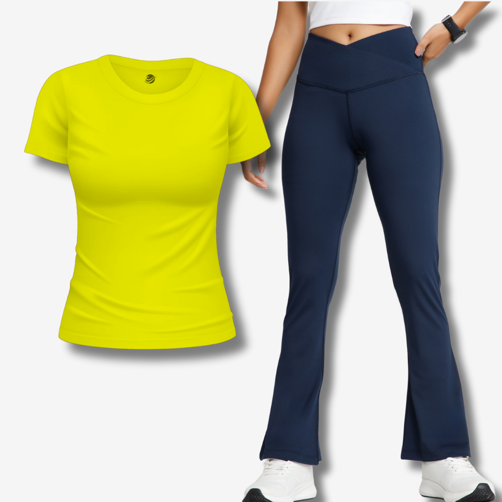 Yellow T-Shirt + Blue Flare Pant Combo – The Perfect Everyday Statement!