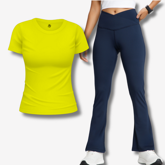 Yellow T-Shirt + Blue Flare Pant Combo – The Perfect Everyday Statement!