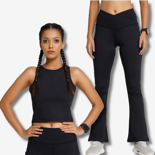 Riyu Black Flare Pant + Black Tank Top Combo – Sleek, Timeless & Effortlessly Chic
