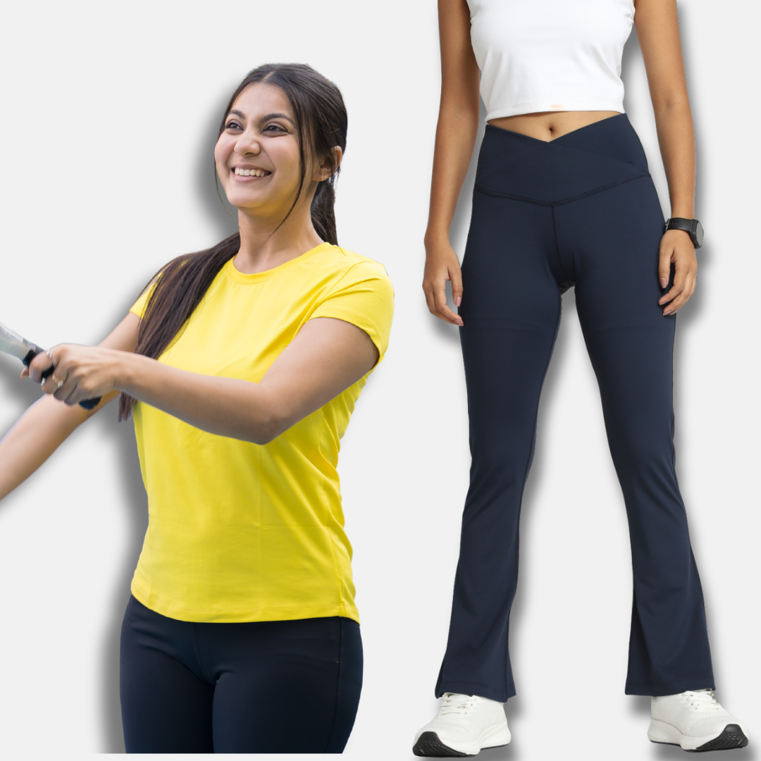 Yellow T-Shirt + Blue Flare Pant Combo – The Perfect Everyday Statement!