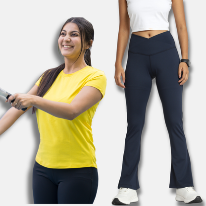Yellow T-Shirt + Blue Flare Pant Combo – The Perfect Everyday Statement!
